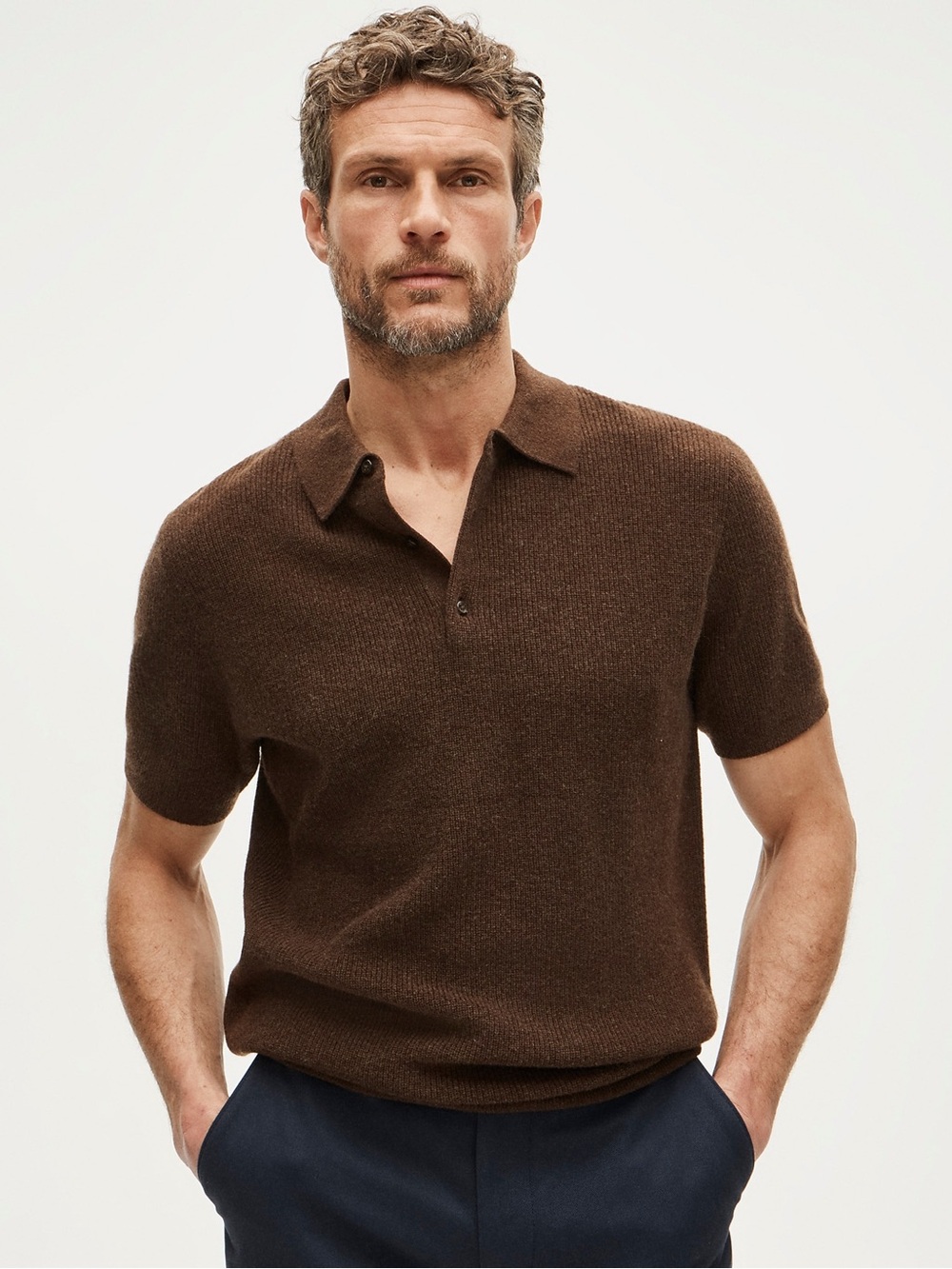NWT JCrew Cashmere Rib-Knit Polo Sweater Mens XS Roasted Coffee Brown $198 CQ884